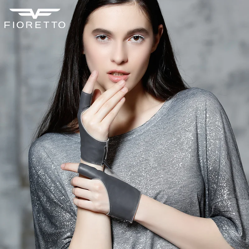 Fioretto Womens Italian Goatskin Fingerless Half Finger Driving Leather Gloves Unlined 