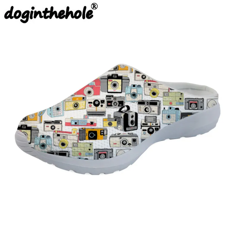 Doginthehole خمر كاميرا الطباعة النعال الرياضة الشاطئ النساء أحذية فريق الرياضي النعال الرياضة أحذية السيدات شقة Zapatos موهير