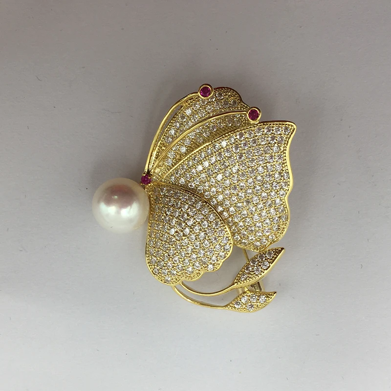 Sinya Natural Pearl Butterfly love design Brooch Gold plated Brooches for lover women New arrivals pink purple white optional (6)