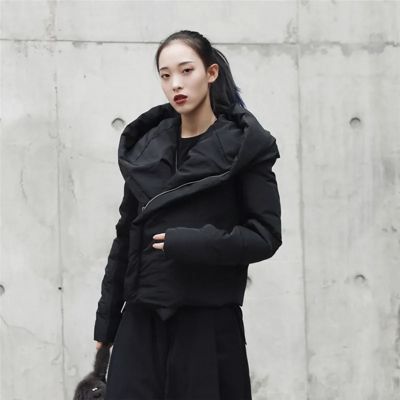 Cakucool новая зимняя куртка женская парка японская большая шапка на молнии черные короткие парки с хлопковой подкладкой тонкое женское пальто Casaco Feminino