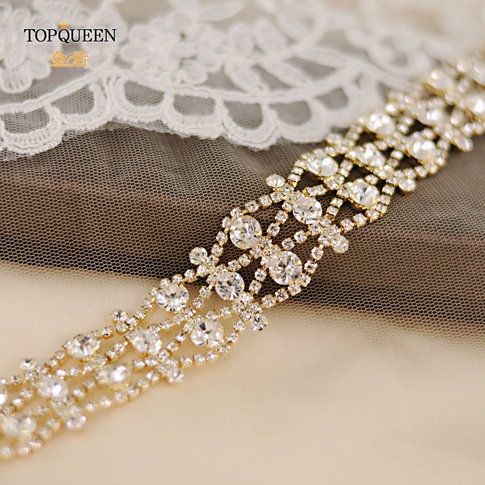 

TOPQUEEN S414 Wedding Belts Golden Silver Rhinestone Wedding Dress Belt Handmade crystal Belt formal bridal ribbon sash belt