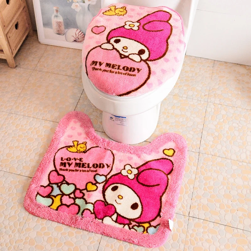 Hellokitty New Toilet Seat Cover Cartoon Bathroom Lid Mat Tissue Bag Set
