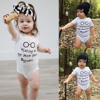

DERMSPE Infants Summer Newborn Baby Boys Girl Short Sleeve Letter Print Cute Cartoon Soft Cotton Romper Jumpsuit Baby Clothes