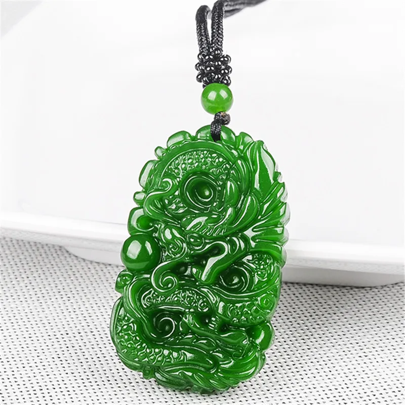 Natural Hand Carved Certificate Jade Dragon Necklace For Men Women Gift Pendant With Box