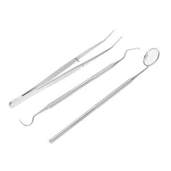 

3pcs Stainless Steel Clean Tooth Tool Oral Hygiene Care Teeth Whitening Cleaning Kit Dentist Probe Mirror Tweezers