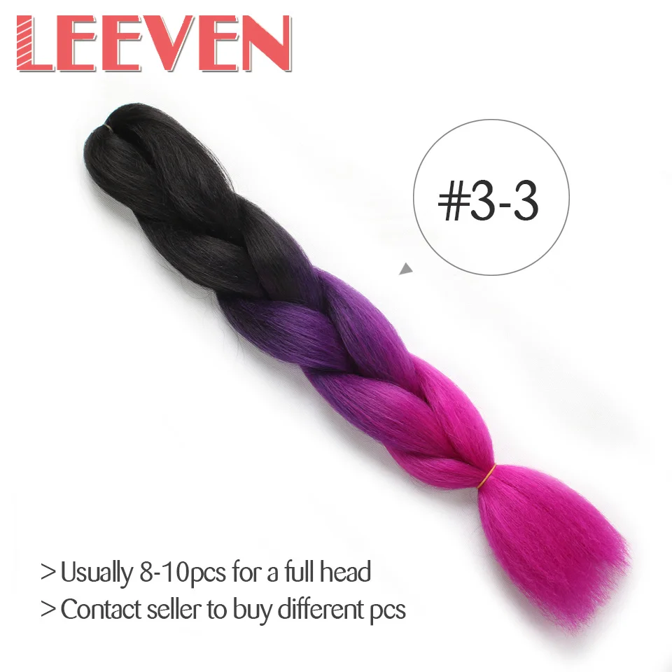 Leeven, огромные косички, Омбре, синтетические косички для наращивания волос, вязанные крючком, выразительные, черные, розовые, фиолетовые волокна, 24 дюйма, 1 шт./лот - Цвет: P18/22