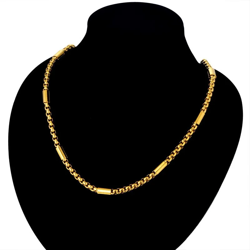 Золотая цепочка, мужское ожерелье, мужские ювелирные изделия, Мужская цепочка на шею, хип-хоп золотой цвет, цепочки из нержавеющей стали, длинное ожерелье, колье
