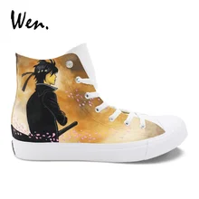 Вэнь холщовая обувь с граффити человек женщина Аниме Дизайн гинтама Саката гинтоки ручная окрашенные кроссовки мальчики девочки кружева плимсоллы плоские
