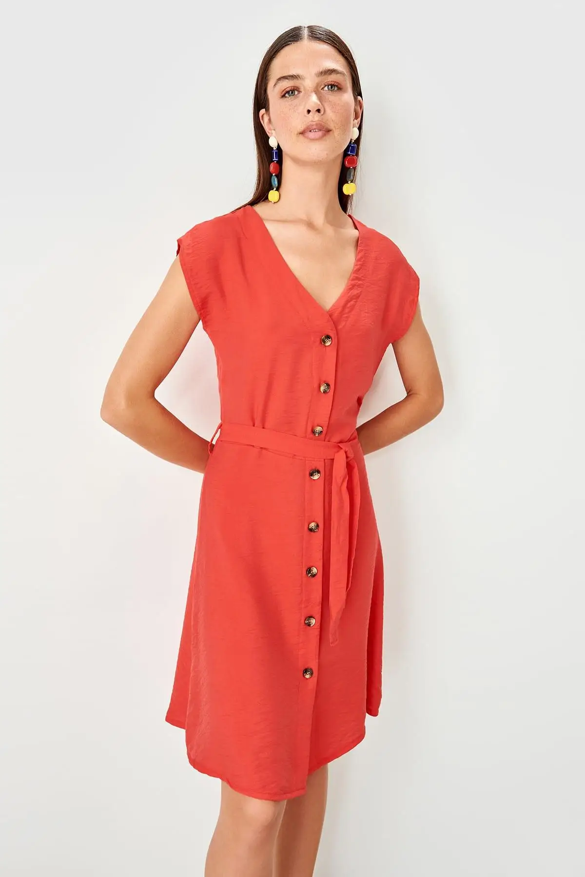 Trendyol Коралловое платье-рубашка TWOSS19EL0549