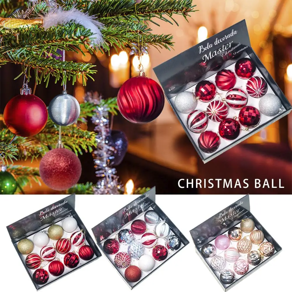 

12PCS Christmas Large Hanging Ball Ornaments Christmas Tree Decorations DIY 8CM Christmas Ball