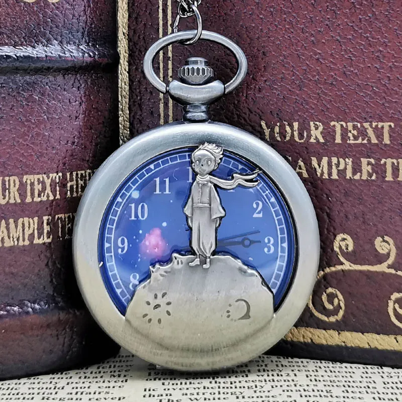 

New Classic The Little Prince Movie Planet Blue Bronze Vintage Quartz Pocket FOB Watch Gifts for Boys Girls Kids reloj de bolsi