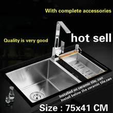 Кухонной мойки мода прочный двойной желоб 304 нержавеющая сталь ручной работы Лидер продаж 75x41 см