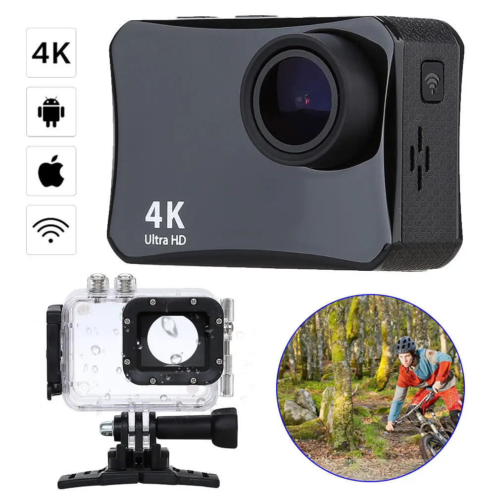 

60M Waterproof 4K 30fps 1080P HD 150 degre 8MP 2.0" TFT WiFi Sports HDMI USB 2.0 DV Helmet Action Camera For Hiking Riding