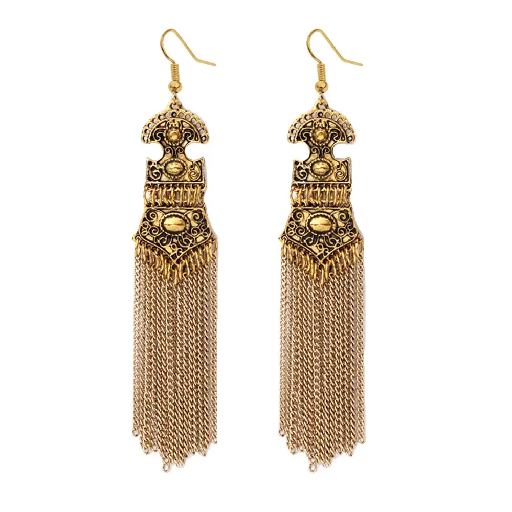 

Vintage Carved Tassel Chain Long Charm Hook Earrings Women Party Jewelry Gift for woman