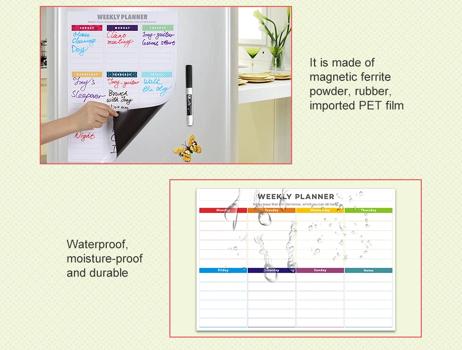 07 Fridge Magnets Magnetic Calendar Removable Weekly Planner Dry Erase Drawing Monthly Planner Board Fridge Schedule Magnet Sticker
