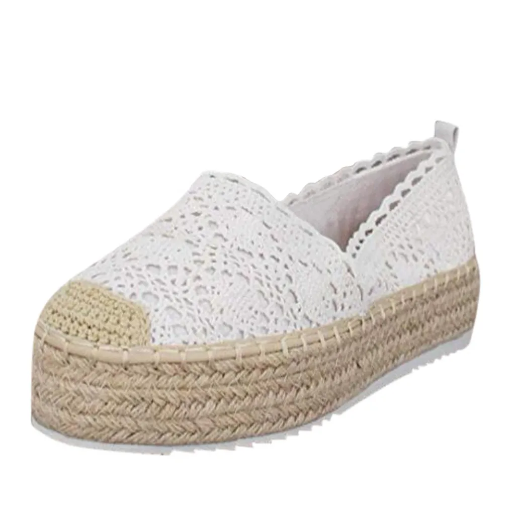 SAGACE women shoes Women's Hollow Platform Casual Shoes Solid Color Breathable Wedge Espadrilles Elegant Leisure Summer Shoes - Цвет: White