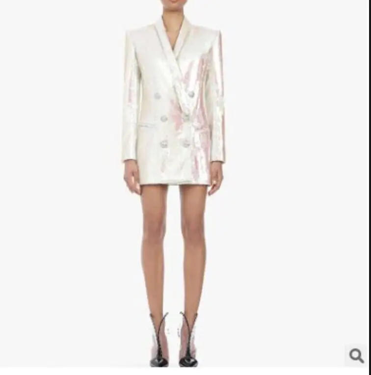 

2019 coat Jacket double row metal lion buckle shiny sequins sequins summer Sexy evening Party Bodycon wholesale womens clothing