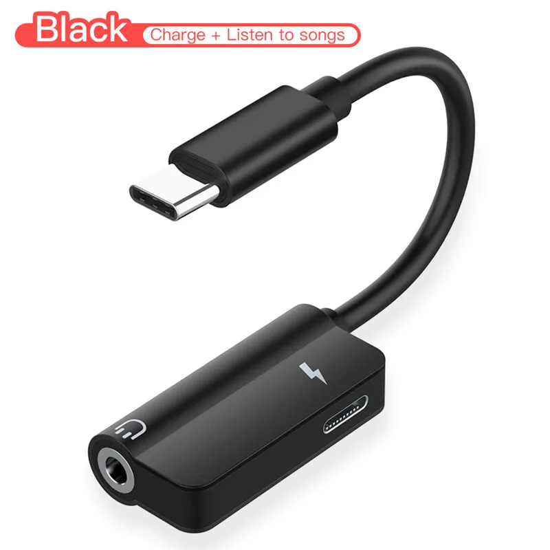 Usb type-C аудио адаптер для зарядки 2 в 1 type C папа-мама 3,5 мм разъем для наушников+ зарядный конвертер для huawei P20 pro P30 - Цвет: black