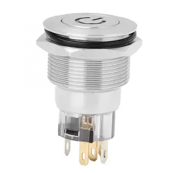 

20Pcs Self-locking Flat Head With Power Supply Label Stainless Steel Button Switch