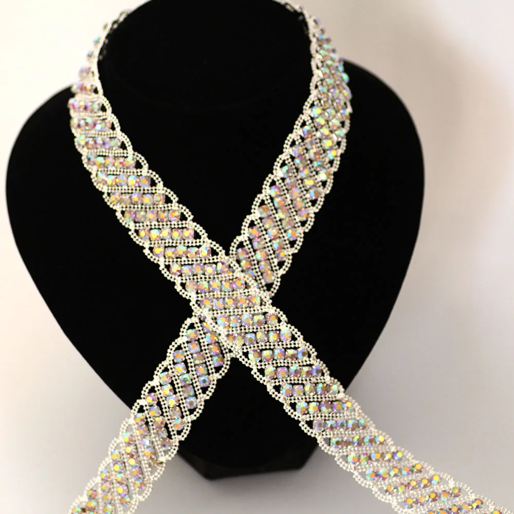 

Good quality Wide Crystal AB Rhinestone Cup Chain Sew On Rhinestone Trim DIY Wedding Dress Rhinestone Belt Performance clothing