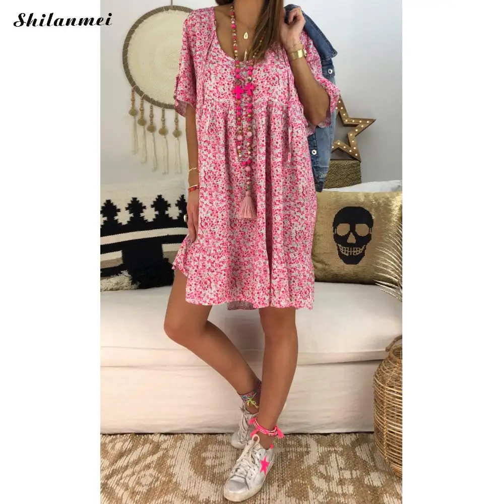 New Fashion Short Sleeve O Neck Loose Short Dress Plus Size Boho Dresses Femme Vestidos 4XL 5XL Printed Woman Summer Beach New Fashion Short Sleeve O Neck Loose Short Dress Plus Size Boho Dresses Femme Vestidos 4XL 5XL Printed Woman Summer Beach