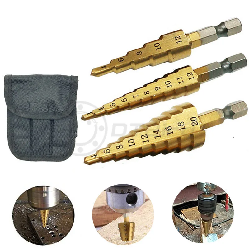 1pcs 3-13mm HSS Titanium Coated Stepped Drill Power Tools Carbide Drill Mini Drill Bit Set 3-12mm 4