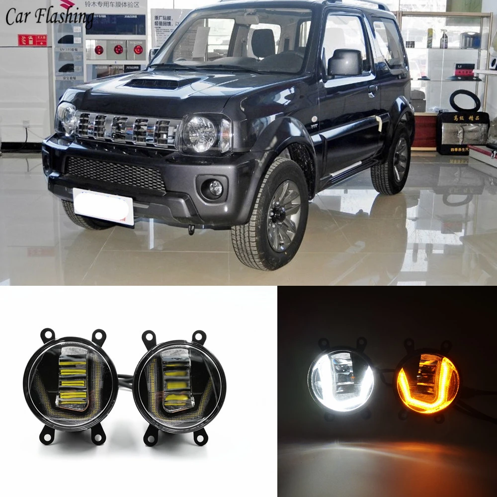 

3-IN-1 Functions Auto LED For Suzuki Jimny 2007-2016 DRL Daytime Running Light Car Projector Fog Lamp with yellow signal