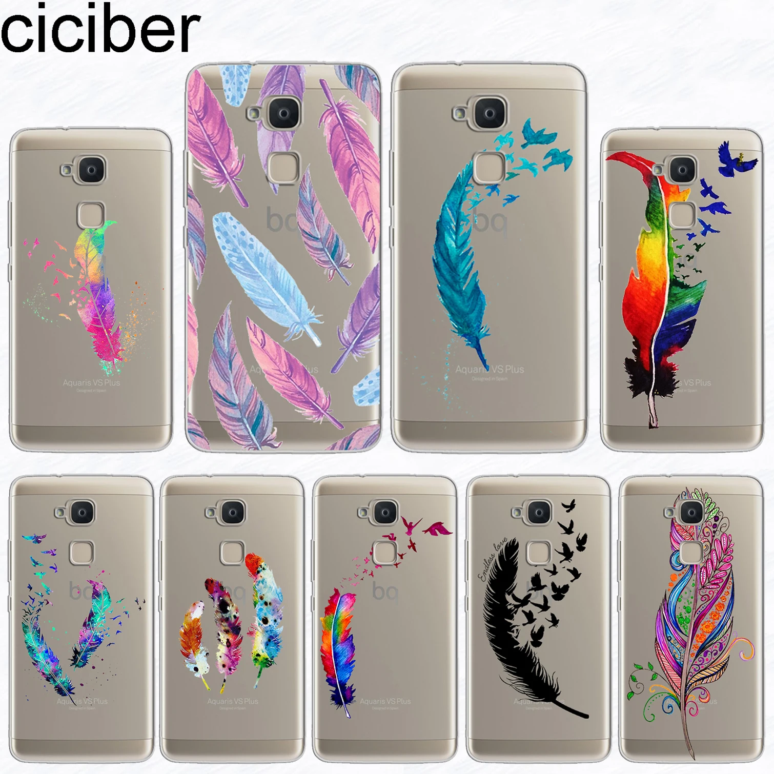 

ciciber For BQ Aquaris U2 C U X5 V VS X2 X Plus Lite Pro E5 s M5 M5.5 E4.5 M4.5 Soft Silicone Phone Case Feather Colorful Bright