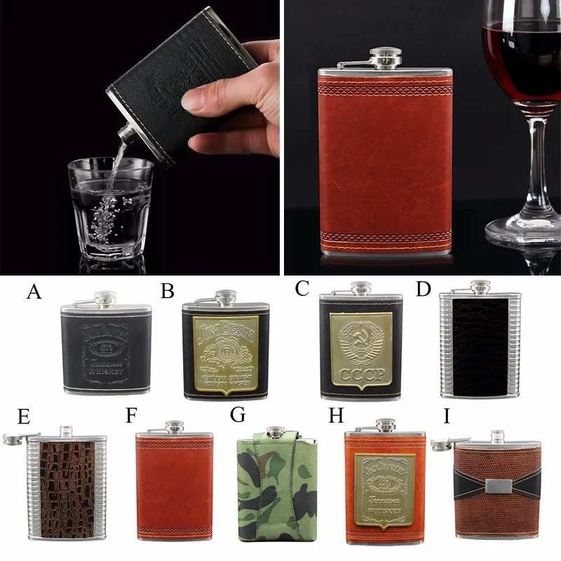 

9 Styles Personalized Hip Flask Alcohol Flasks 9oz Fluted Leather Stainless Steel Funnel Portable Groomsman Mens Gift