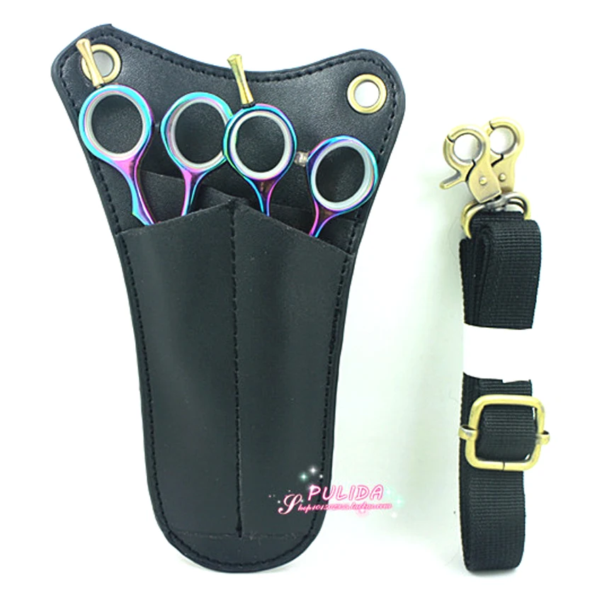 

Black Color PU Hairstylist Tools Bag High Quality Barber Hair Scissor Pouch Holder 2 Piece Hair Scissor Bag With Adjustable Belt