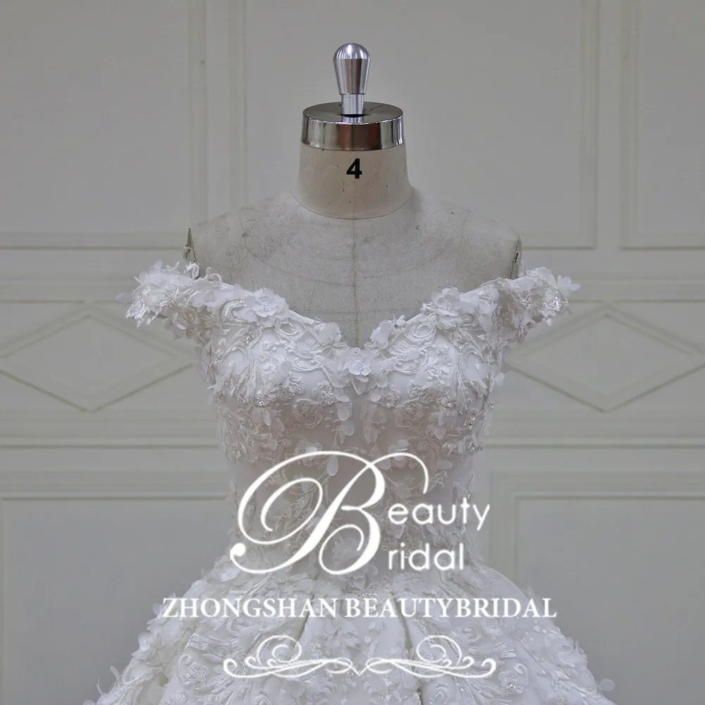 Beautybridal роскошное свадебное платье трапециевидной формы с королевским шлейфом, кружевное платье Vestido De Noiva, Милое Свадебное платье с открытыми плечами HK007