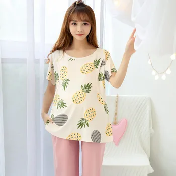 

Month postpartum lactation female pregnant women pajamas Short sleeved cotton sleepwear set maternal feeding Home wear clothes