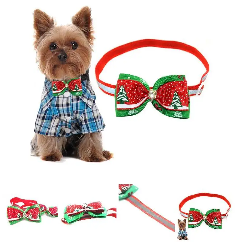 Christmas Handmade Bowknot Necktie Collar Pet Bowtie Ribbon Dogs Cats