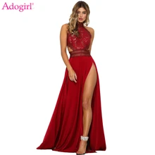 

Adogirl Women Sexy Sheer Lace High Slit Maxi Evening Party Dresses Backless Summer Beach Dress Female Night Club Long Vestidos