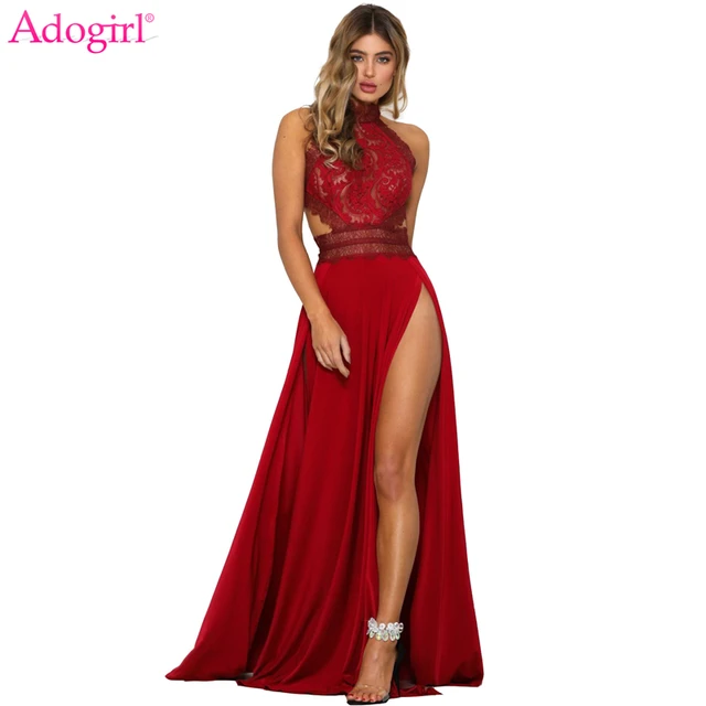 US $14.05 Adogirl Women Sexy Sheer Lace High Slit Maxi Evening Party Dresses Backless Summer Beach Dress Fema