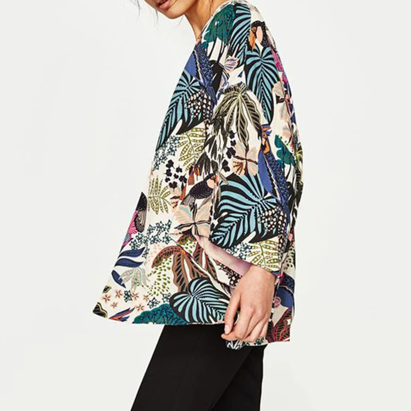 New Women Chiffon Beach Kimono Cardigan Bird Leaves Print Open Front Holiday Loose Thin Blouse Beachwear Cover Up 2019