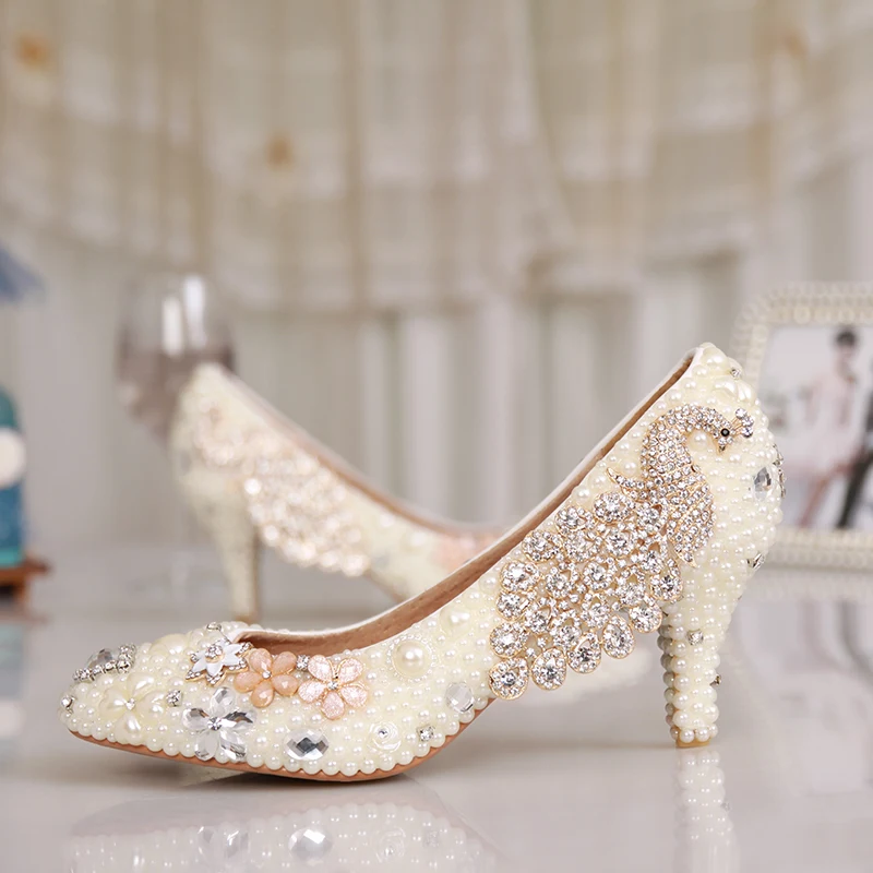 

stone handmade Bride shoes in cream color