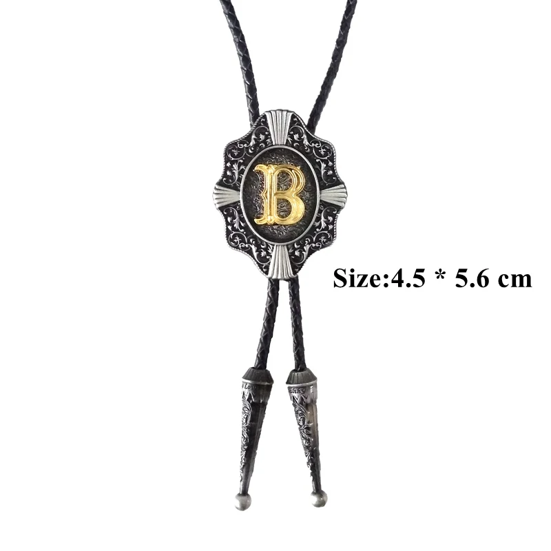 Golden Capital Letter A to Z Rodeo Bolo Tie