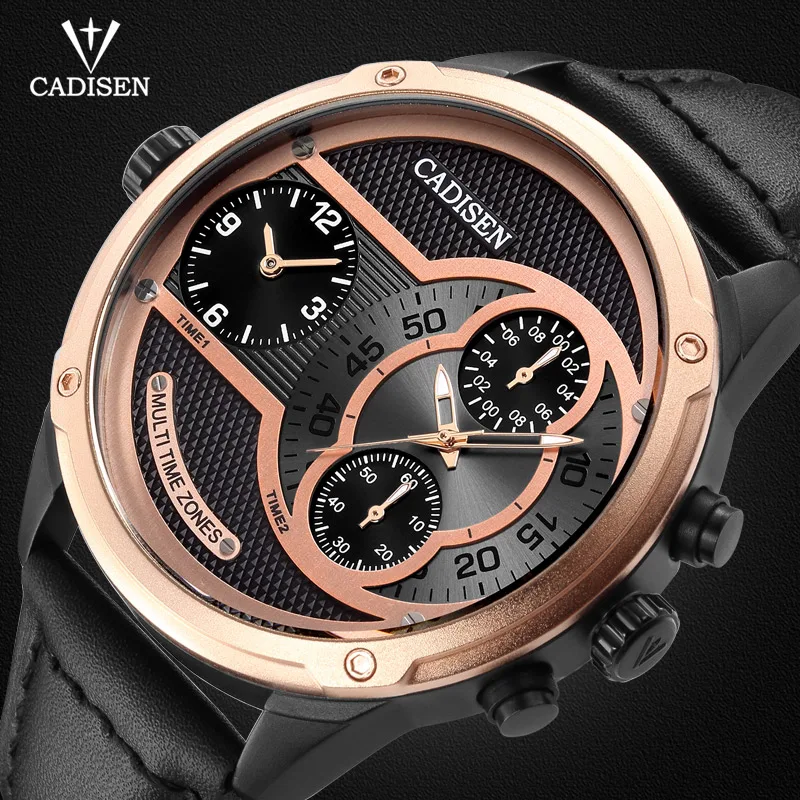 

Cadisen Men's Fashion Leather Strap Quartz Watches Casual Sports Wristwatch for Man Boys Analogue Display Waterproof 9057G-2