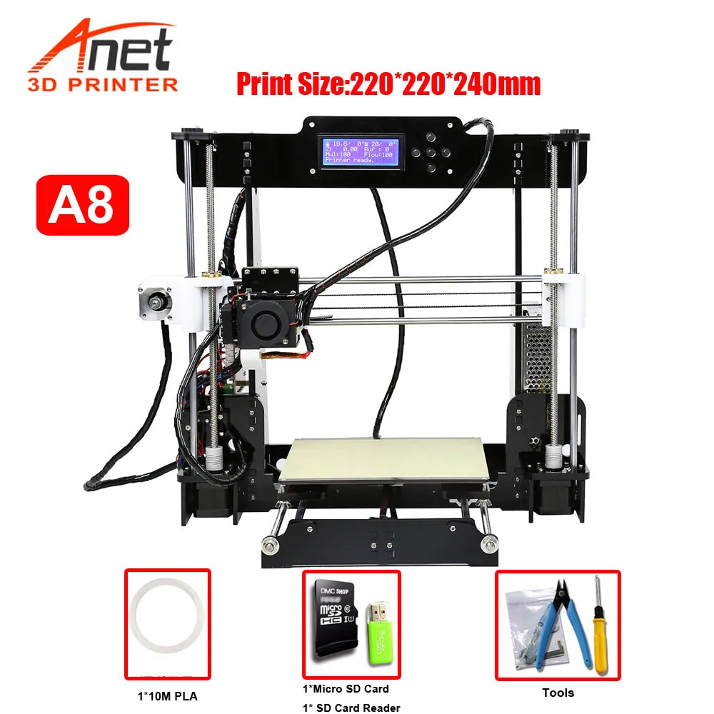 С фабрики Anet A8 3d принтер размер печати 220*220*240 мм офлайн печать DIY Kit Cura программное обеспечение TF карта/USB/онлайн разъемы - Цвет: A8 3D Printer