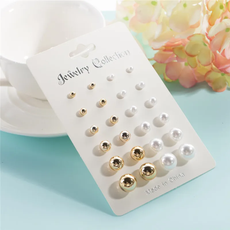 

YiQing 12 Pairs / Sets Of Popular Nail Sets Pearl Ear Studs Multiple Sizes Wholesale Manufacturers