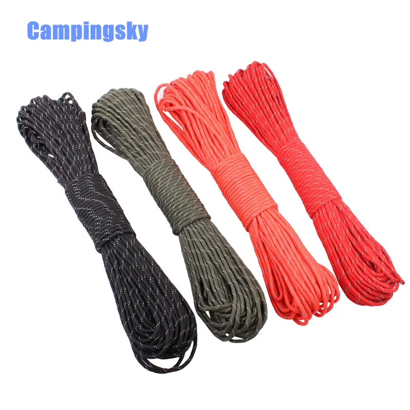 12-Colors-Reflective-Paracord-550lb-7-Strand-50-feet-Survival-7strand-PARACHUTE-Climbing-Camping-survival-equipment