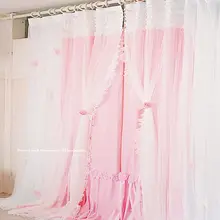 Romantic Princess lace curtains for living room bedroom 2 layers sweet cotton cloth with yarn curtain wedding decoration cortina