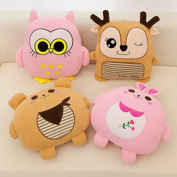 

3 In 1 Cartoon Animals Plush Pillows Creative Hawk Bear Hand Warm Air Condition Office Nap 110*160cm Blanket Quilt Soft Stuffed