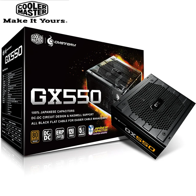 Cooler Master GX550 Номинальный 550 Вт компьютерный источник питания 12 см вентилятор 12 В для игр и офиса ПК PSU японский конденсатор 550 Вт BRONZ 80PLUS