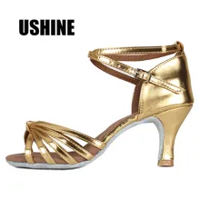 Золотой каблук 7 см/5 см Танго, латина Обувь для танцев женщина Zapatos Сальса Обувь для бальных танцев, с волнообразным краем; Zapatos De Baile Latino Mujer 801