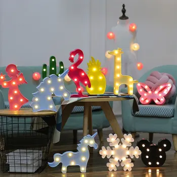 

3D Desk Lamp Cartoon Pineapple/Flamingo/Cactus/unicorn/Deer Decorative Lamp Children Night Light LED for Home Wedding Party Gift