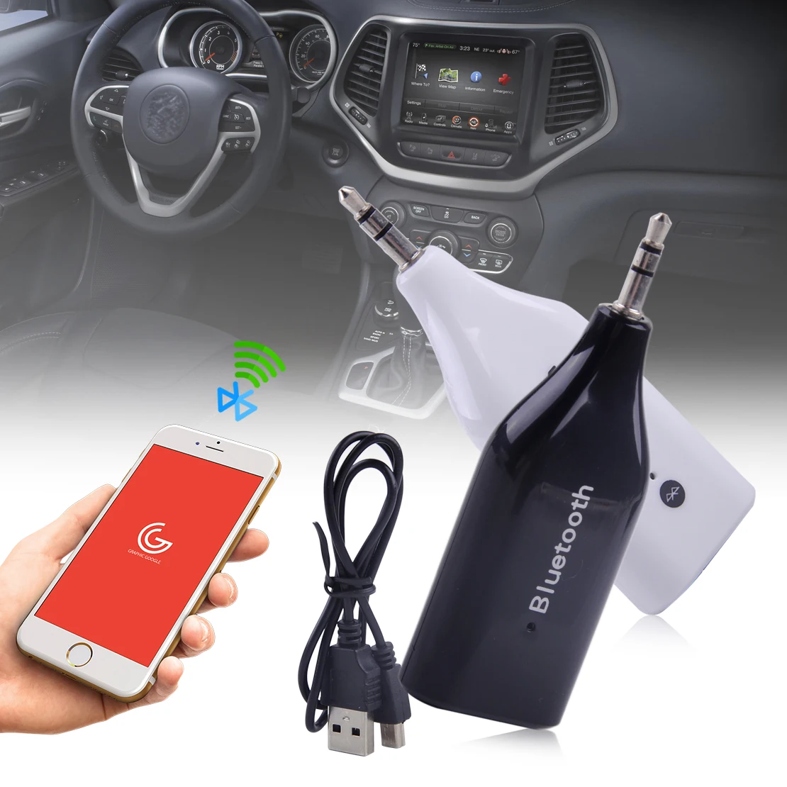 beler Car Auto Wireless 3.5mm AUX Bluetooth Music Receiver Handfree