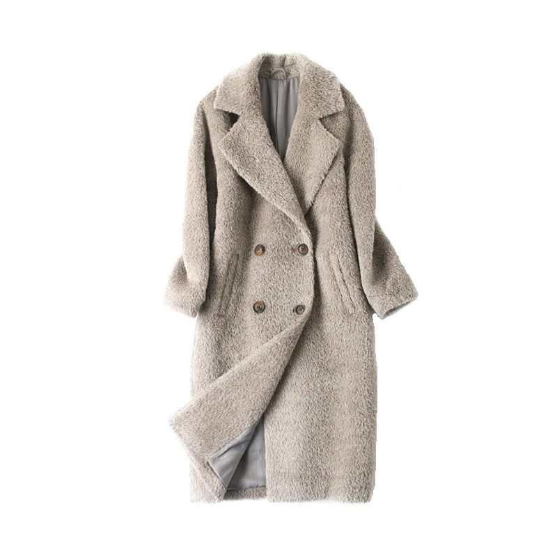 Cachemire blanc Alpaga À En Hiver Albaka 2019 Nouveau Haute Femelle Laine Long Boutonnage Manteau Femmes Gris Souple Lâche Double Qualité Casual Chaud Au BwtFw8