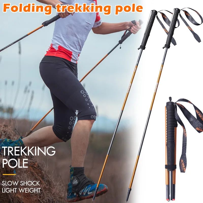 

2pcs Walking Stick Ultra-light Foldable Quick Lock Trekking Poles Aluminum Alloy Hiking Stick XR-Hot